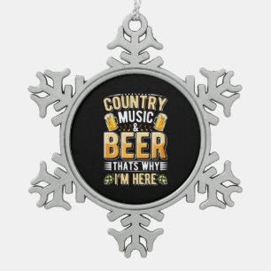 Beer Drinker Country Music Beer Drinking Birthday Snowflake Pewter Christmas Ornament