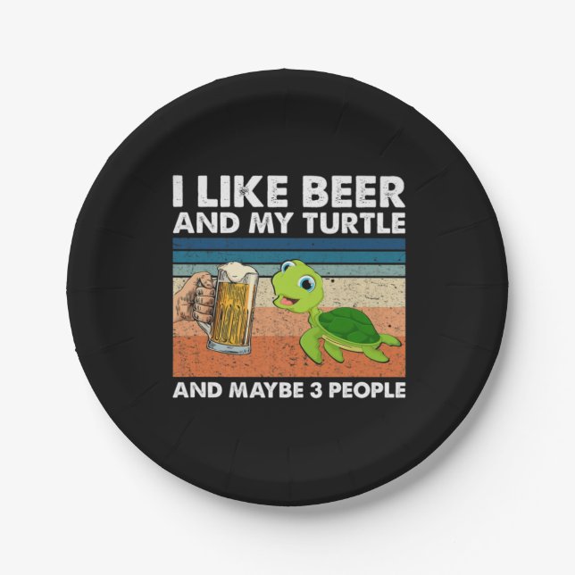 Beer Drinker I Like Beer And My Turtle Birthday Paper Plate (Front)