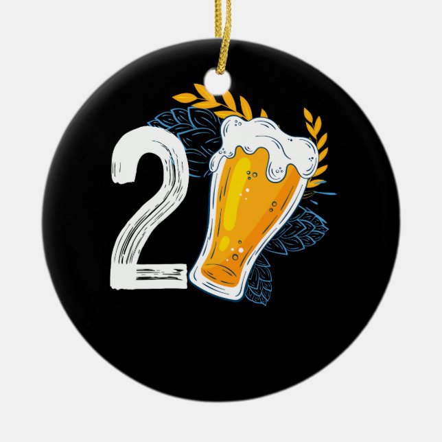 Beer Drinking 21st Birthday Bday Party 21 Year Old Ceramic Ornament (Front)