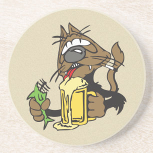 beer drinking cat coaster