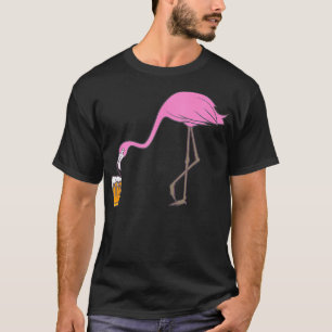 Beer Drinking Drunk Pink Flamingo Funny Bird T-Shirt