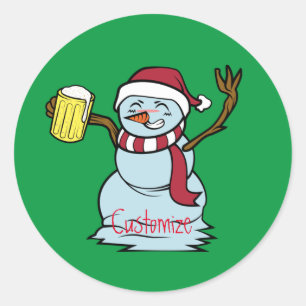 Beer-drinking Drunk Snowman Thunder_Cove Classic Round Sticker