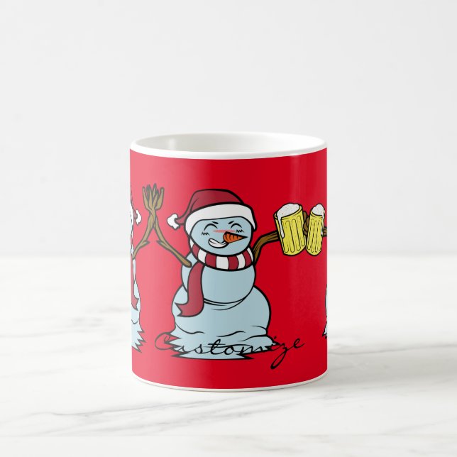 Beer-drinking Drunk Snowman Thunder_Cove Coffee Mug (Center)