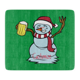 Beer-drinking Drunk Snowman  Thunder_Cove Cutting Board