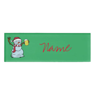 Beer-drinking Drunk Snowman Thunder_Cove Name Tag