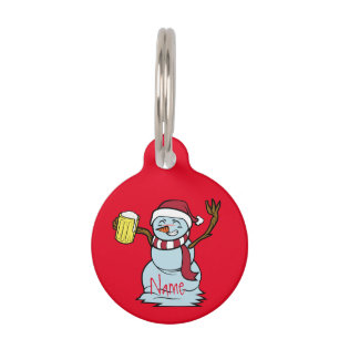 Beer-drinking Drunk Snowman Thunder_Cove Pet Tag