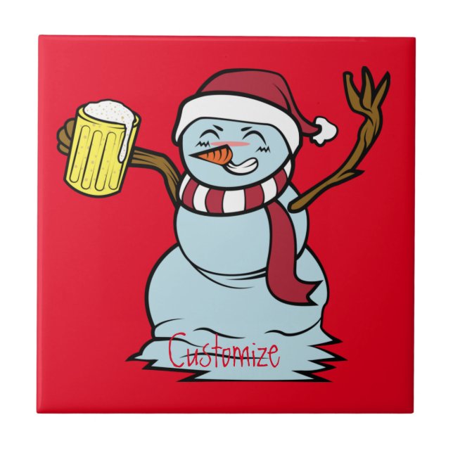 Beer-drinking Drunk Snowman Thunder_Cove Tile (Front)