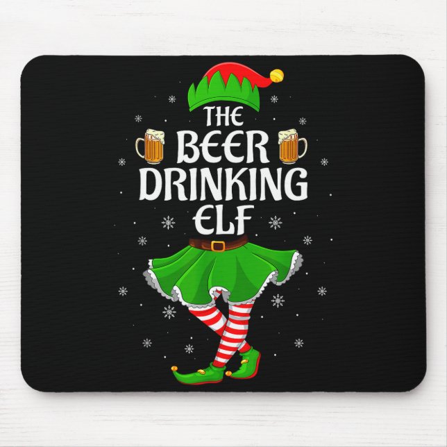 Beer Drinking Elf Christmas Family Girl Women Elf  Mouse Pad (Front)