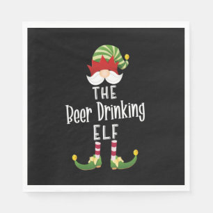 Beer Drinking Elf Group Christmas Birthday Napkin