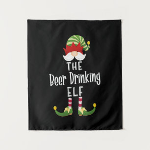 Beer Drinking Elf Group Christmas Birthday Tapestry