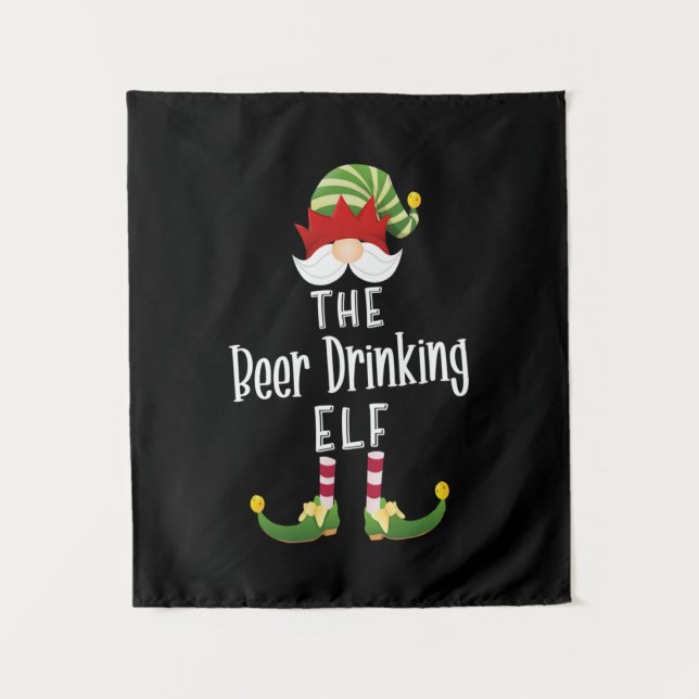 Beer Drinking Elf Group Christmas Birthday Tapestry (Front)