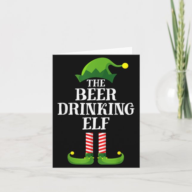 Beer Drinking Elf Matching Family Group Christmas  Card (Front)