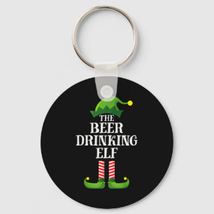 Beer Drinking Elf Matching Family Group Christmas Keychain