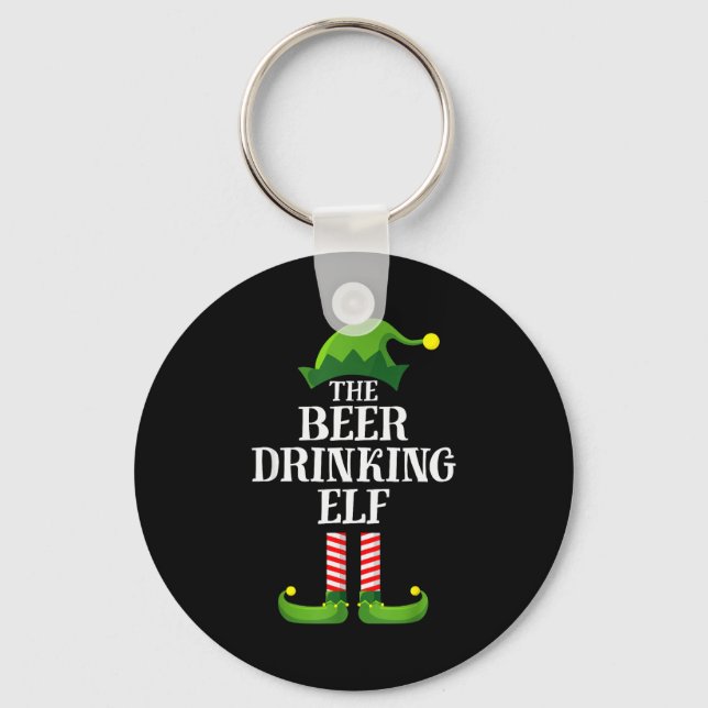 Beer Drinking Elf Matching Family Group Christmas  Keychain (Front)