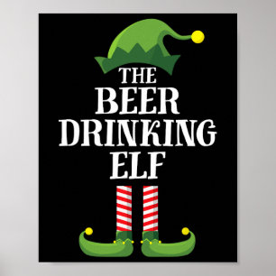 Beer Drinking Elf Matching Family Group Christmas Poster