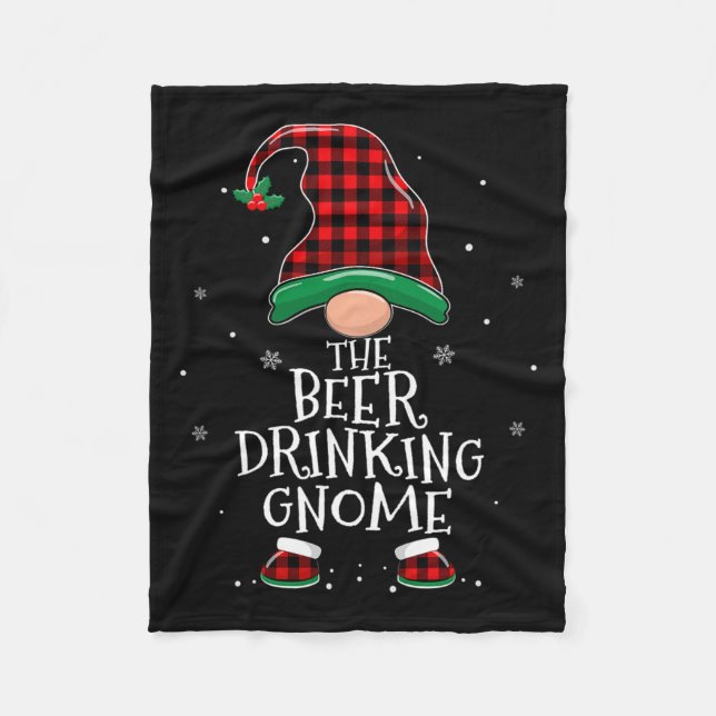 Beer Drinking Gnome Xmas Family Matching Christmas Fleece Blanket (Front)