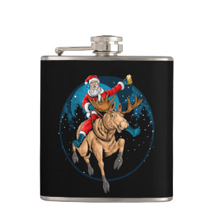 Beer Drinking, Moose Riding Santa Hip Flask