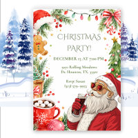 Beer Drinking Santa Christmas Invitation
