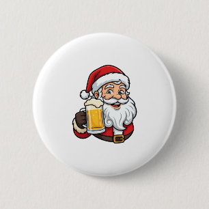 Beer Drinking Santa Claus Christmas Graphic 2 Inch Round Button