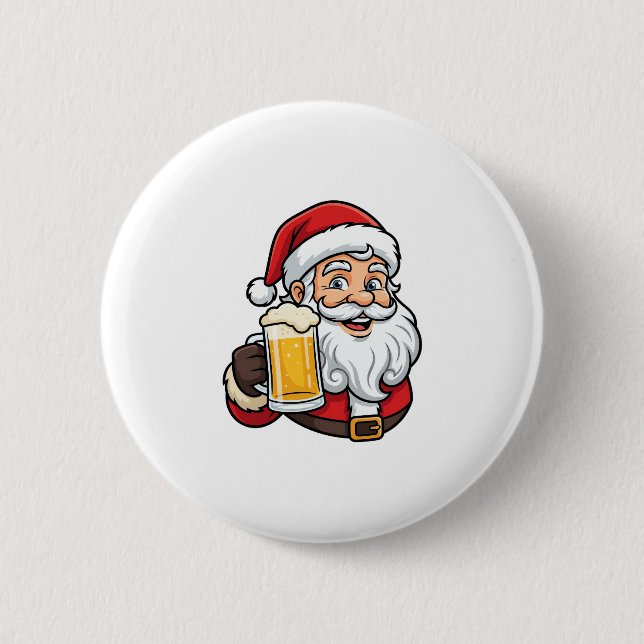 Beer Drinking Santa Claus Christmas Graphic 2 Inch Round Button (Front)
