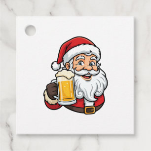 Beer Drinking Santa Claus Christmas Graphic Favour Tags