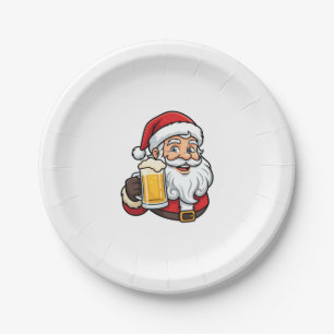 Beer Drinking Santa Claus Christmas Graphic Paper Plate