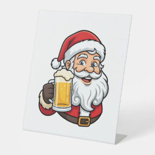 Beer Drinking Santa Claus Christmas Graphic Pedestal Sign