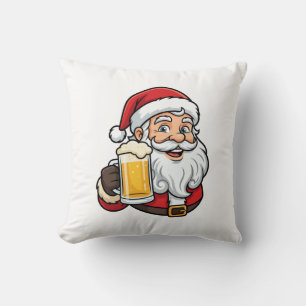 Beer Drinking Santa Claus Christmas Graphic Throw Pillow
