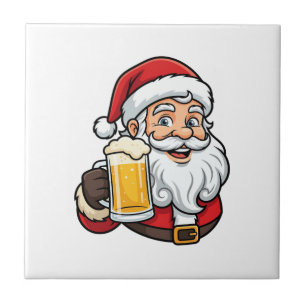 Beer Drinking Santa Claus Christmas Graphic Tile
