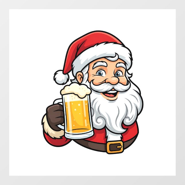 Beer Drinking Santa Claus Christmas Graphic Window Cling (Sheet)