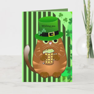Beer drinking St Patrick's day Cat Card