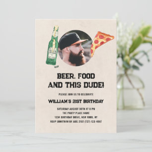 Beer Dude Photo Man Funny 21st Birthday Invitation
