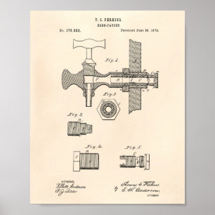 Beer Faucet 1876 Patent Art Old Peper Poster