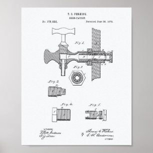 Beer Faucet 1876 Patent Art White Paper Poster