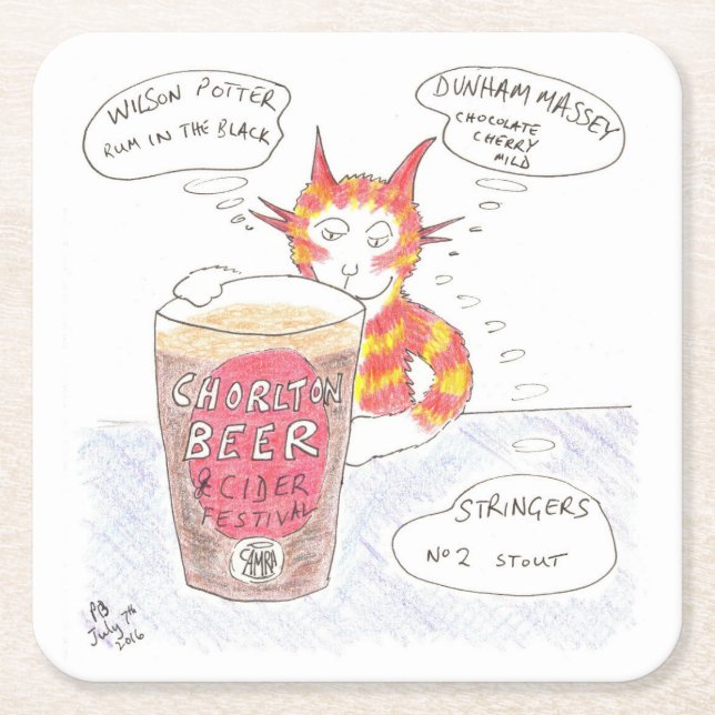 Beer festival, Undecided Cat, beer Mat Square Paper Coaster (Front)