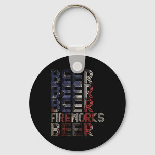 Beer Fireworks Retro 4th Of July Party Parade Drin Keychain