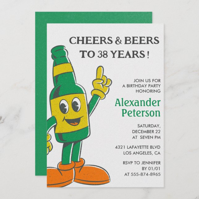 Beer Funny Humour Vintage Men 38th birthday  Invitation (Front/Back)