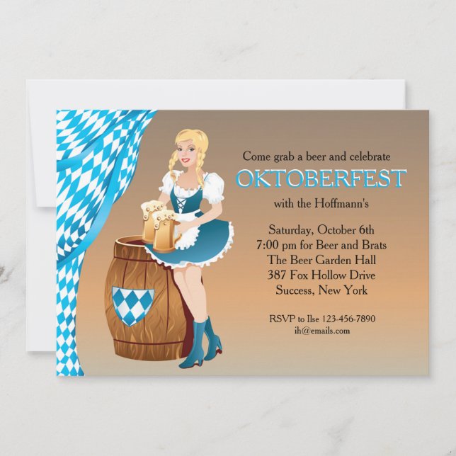 Beer Garden Maiden Oktoberfest Invitation (Devant)
