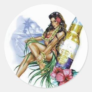 Beer Girl Classic Round Sticker