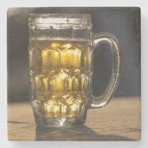 Beer glass beverage close up, India Stone Coaster