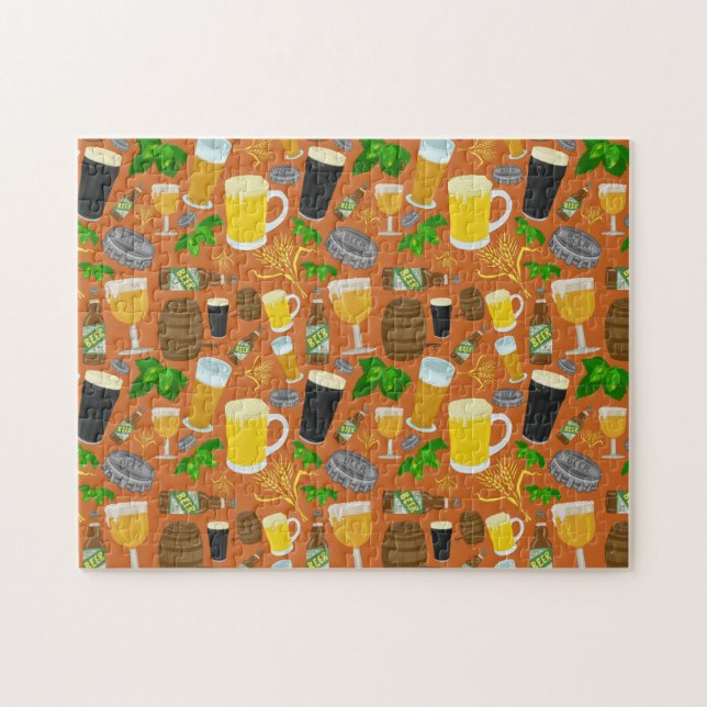 Beer Glass Bottle Hops and Barley Pattern Jigsaw Puzzle (Horizontal)