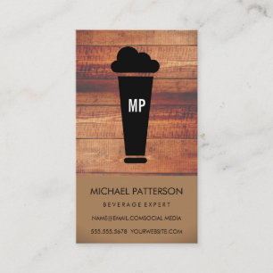 Beer Glass   Brewery   Wood Trim Monogram Business Card