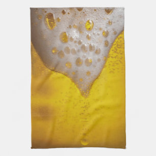 Beer Glass with Bubbles and Foam Kitchen Towel