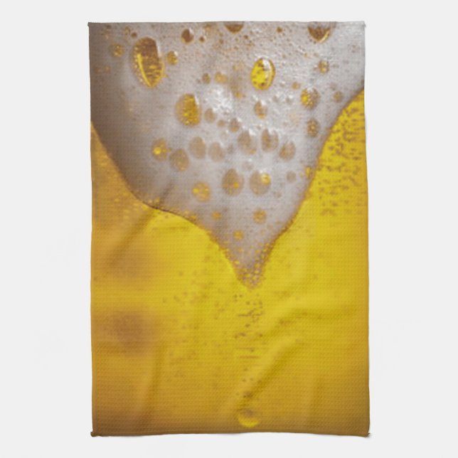 Beer Glass with Bubbles and Foam Kitchen Towel (Vertical)