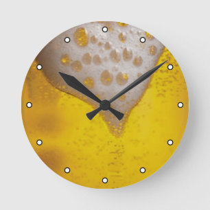 Beer Glass with Bubbles and Foam with Dots Round Clock