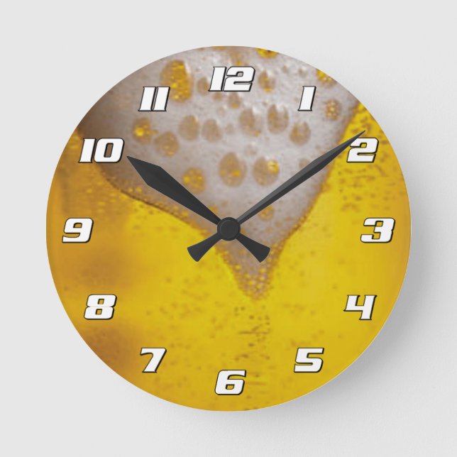 Beer Glass with Bubbles and Foam with Numbers Round Clock (Front)