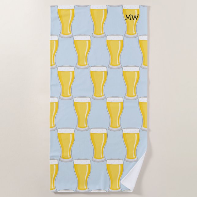 Beer Glasses - Customize with Your Initials - Male Beach Towel (Front)