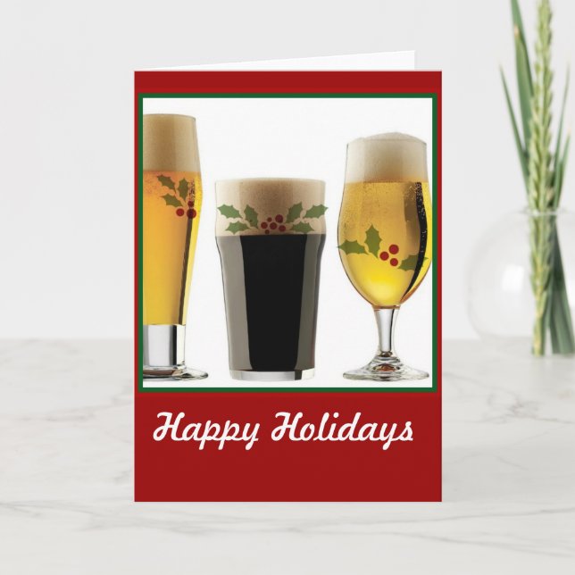 Beer Glasses Holiday Greetings Card (Front)