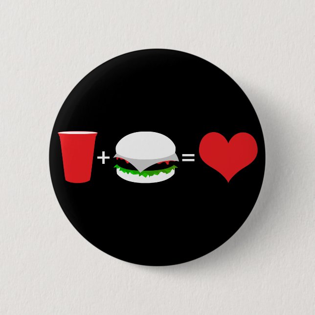 beer + hamburger = love 2 inch round button (Front)