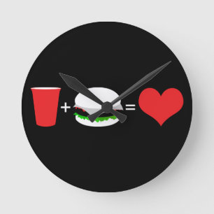 beer + hamburger = love round clock